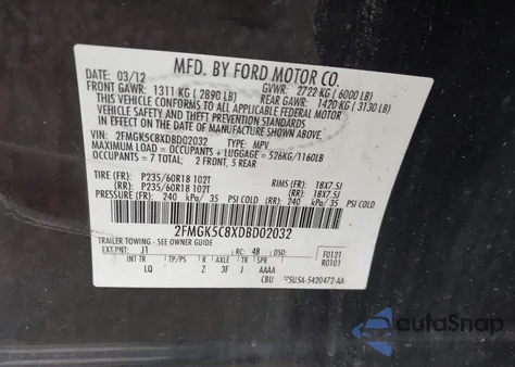 2013 Ford Flex Sel z USA, uszkodzony, nr VIN 2FMGK5C8XDBD02032